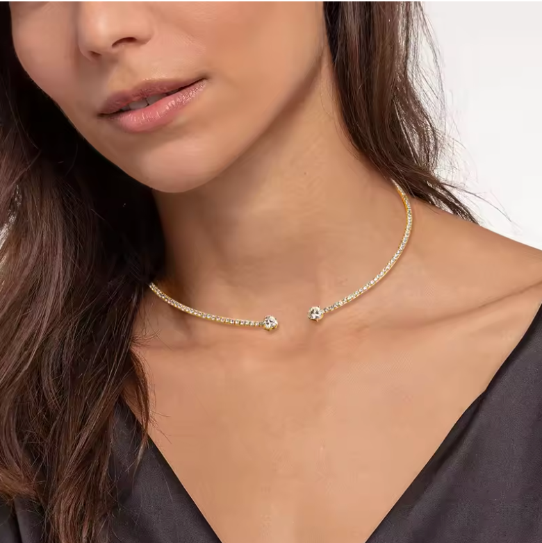 Gold Minimalist Open-Ended Tennis Choker with Pear Diamond Terminals