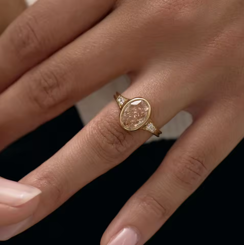 Gold Bezel-Set Oval Champagne Morganite Ring with Side Accents