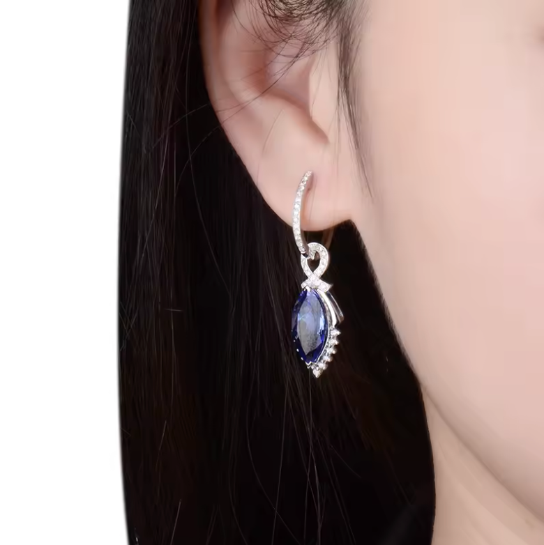 Silver Infinity Loop Marquise Tanzanite Drop Earrings