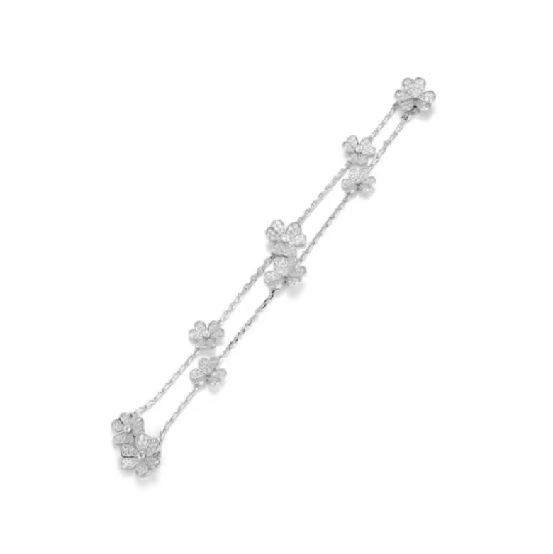 White Gold Multi-Flower Pavé Diamond Station Necklace