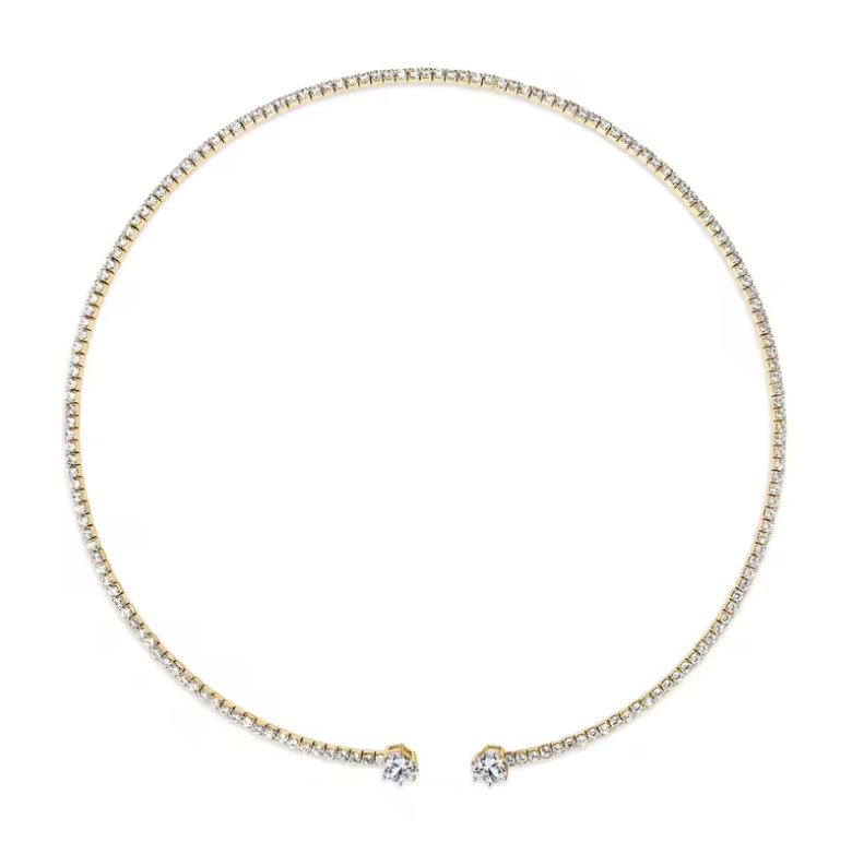 Gold Minimalist Open-Ended Tennis Choker with Pear Diamond Terminals