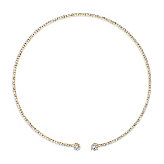 Gold Minimalist Open-Ended Tennis Choker with Pear Diamond Terminals