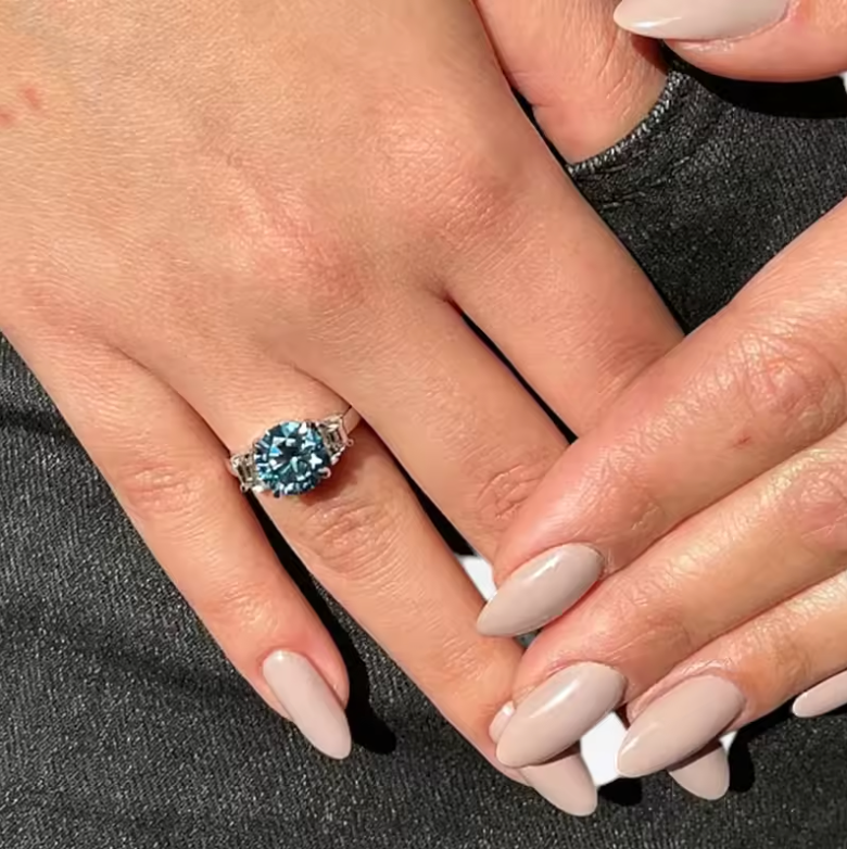 Silver Round Aqua Blue Solitaire Three-Stone Ring
