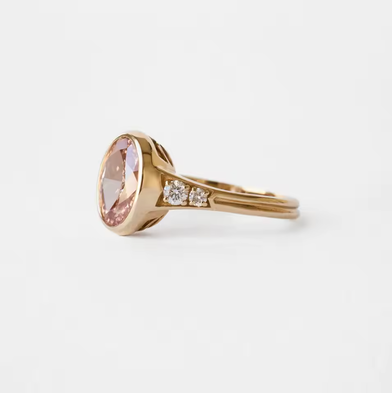 Gold Bezel-Set Oval Champagne Morganite Ring with Side Accents