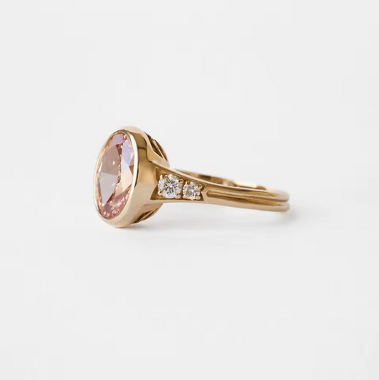 Gold Bezel-Set Oval Champagne Morganite Ring with Side Accents