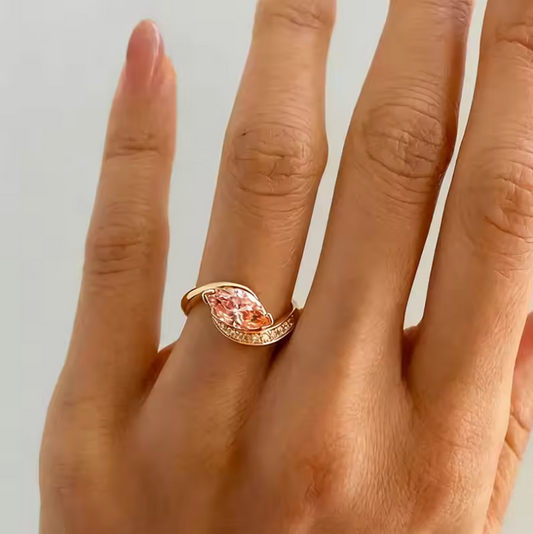 Gold Marquise Peach Sapphire Bypass Wave Ring
