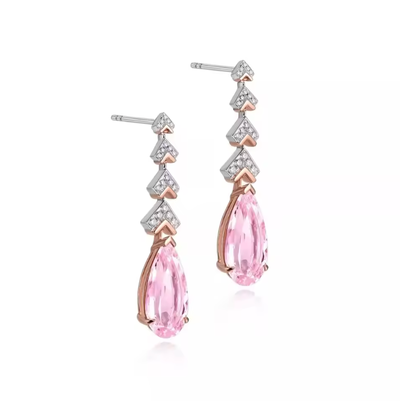 Two-Tone Chevron Tiered Pink Topaz Drop Earrings