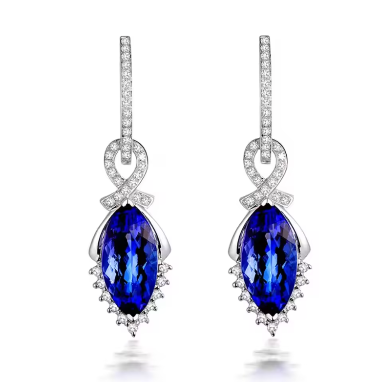 Silver Infinity Loop Marquise Tanzanite Drop Earrings