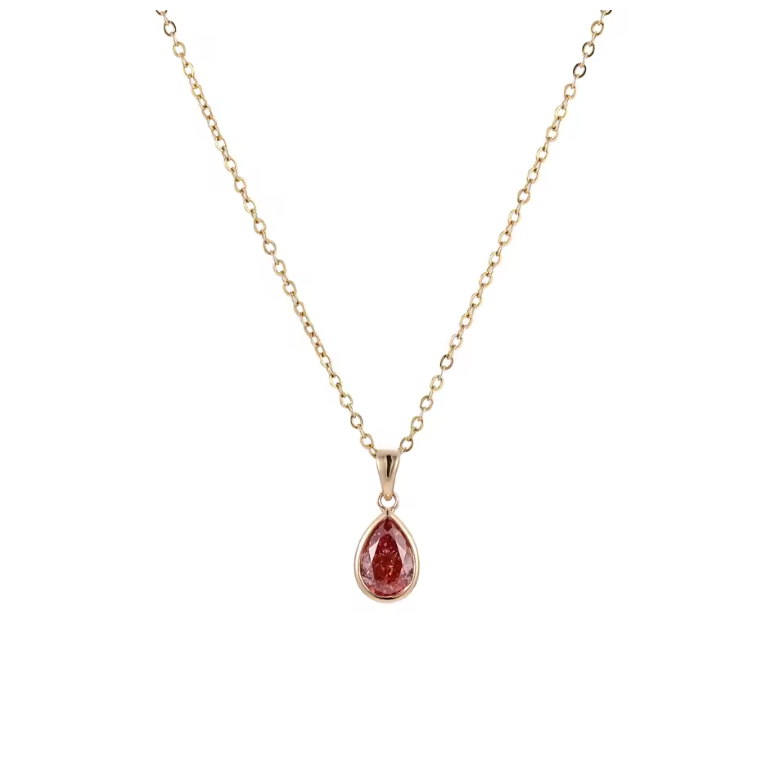 Gold Bezel-Set Pear-Cut Rose Tourmaline Pendant Necklace