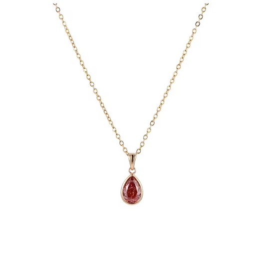 Gold Bezel-Set Pear-Cut Rose Tourmaline Pendant Necklace