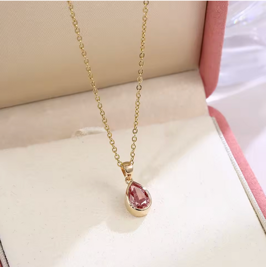 Gold Bezel-Set Pear-Cut Rose Tourmaline Pendant Necklace